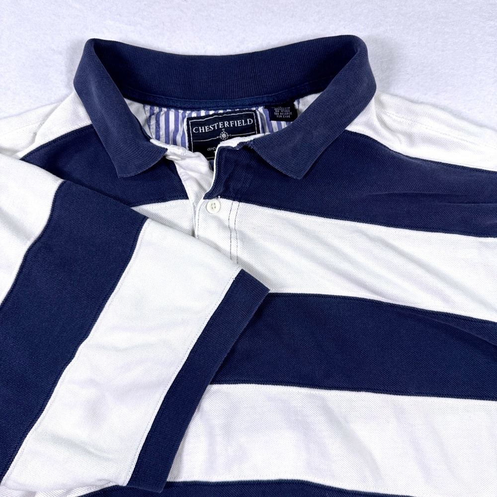 Vintage 90s Chesterfield Striped Rugby Shirt Mens XL Navy White Short Sleeve Y2K
